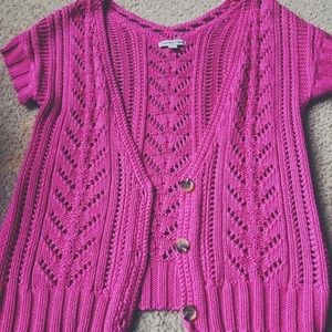 pink knitted short sleeve cardigan/sweater